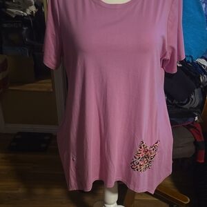 LOGO by Lori Goldstein Pink Boxy Relaxed T-Shirt